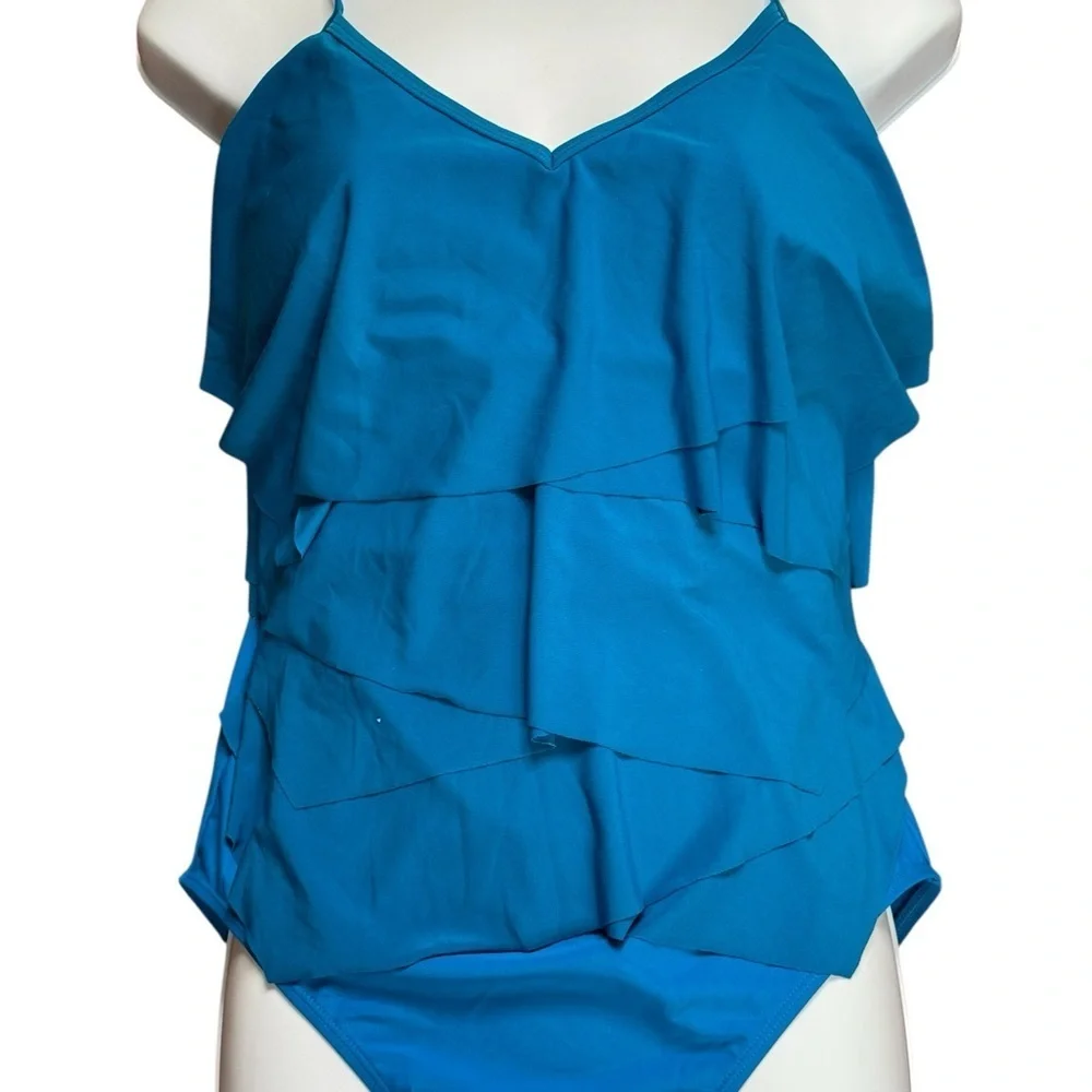 Beyond Control Elegant Blue One-Piece Swimsuit with Tiered Ruffles - Picture 2 of 5
